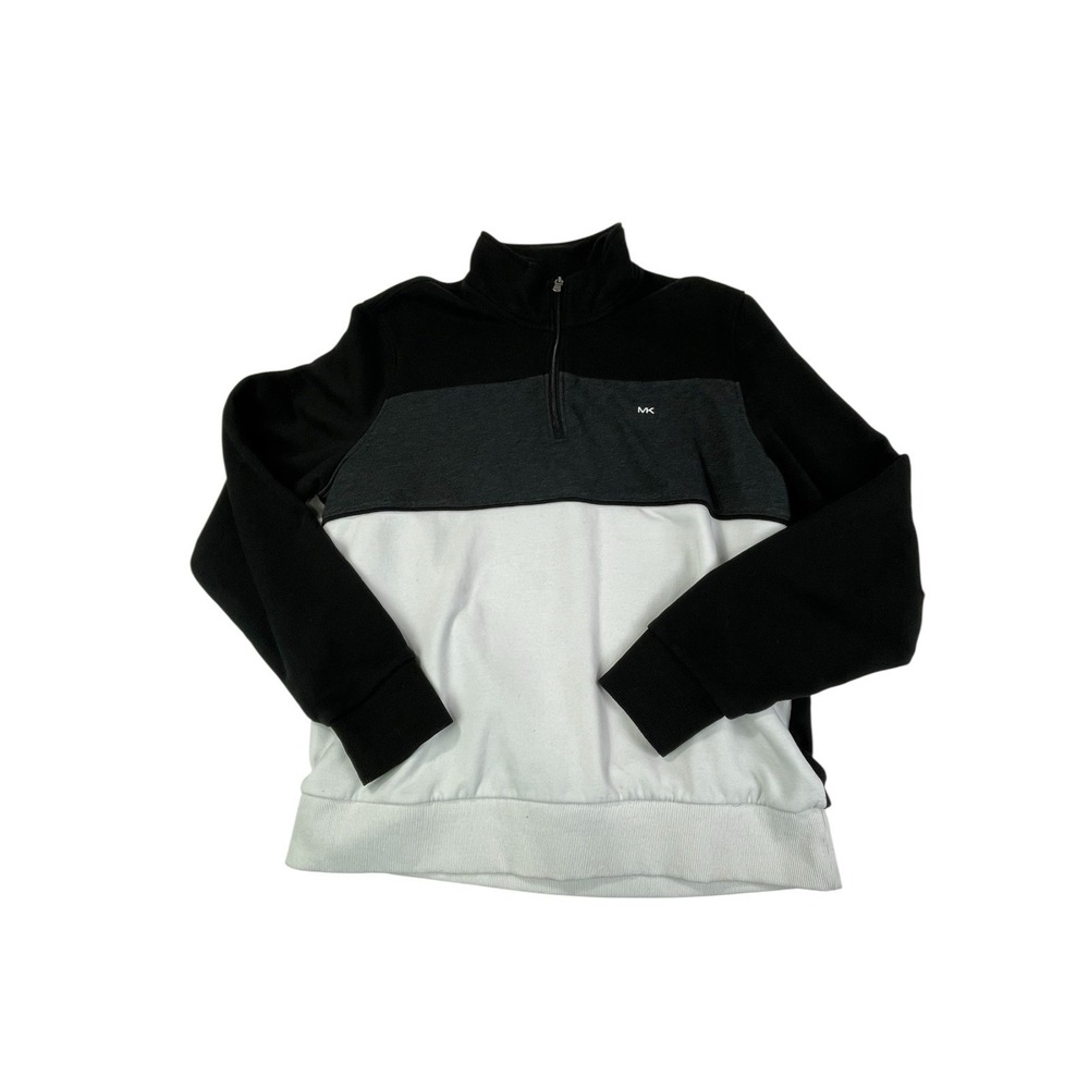 Michael Kors Men's Colorblock 1/4 Zip Pullover Sweatshirt Black Gray Size Large